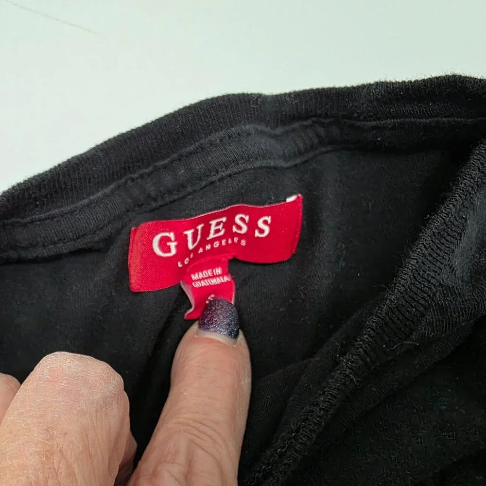 Guess Los Angeles Graphic Devil Face Long Sleeve Black T Shirt Pocket & Sleeve S - Picture 8 of 8